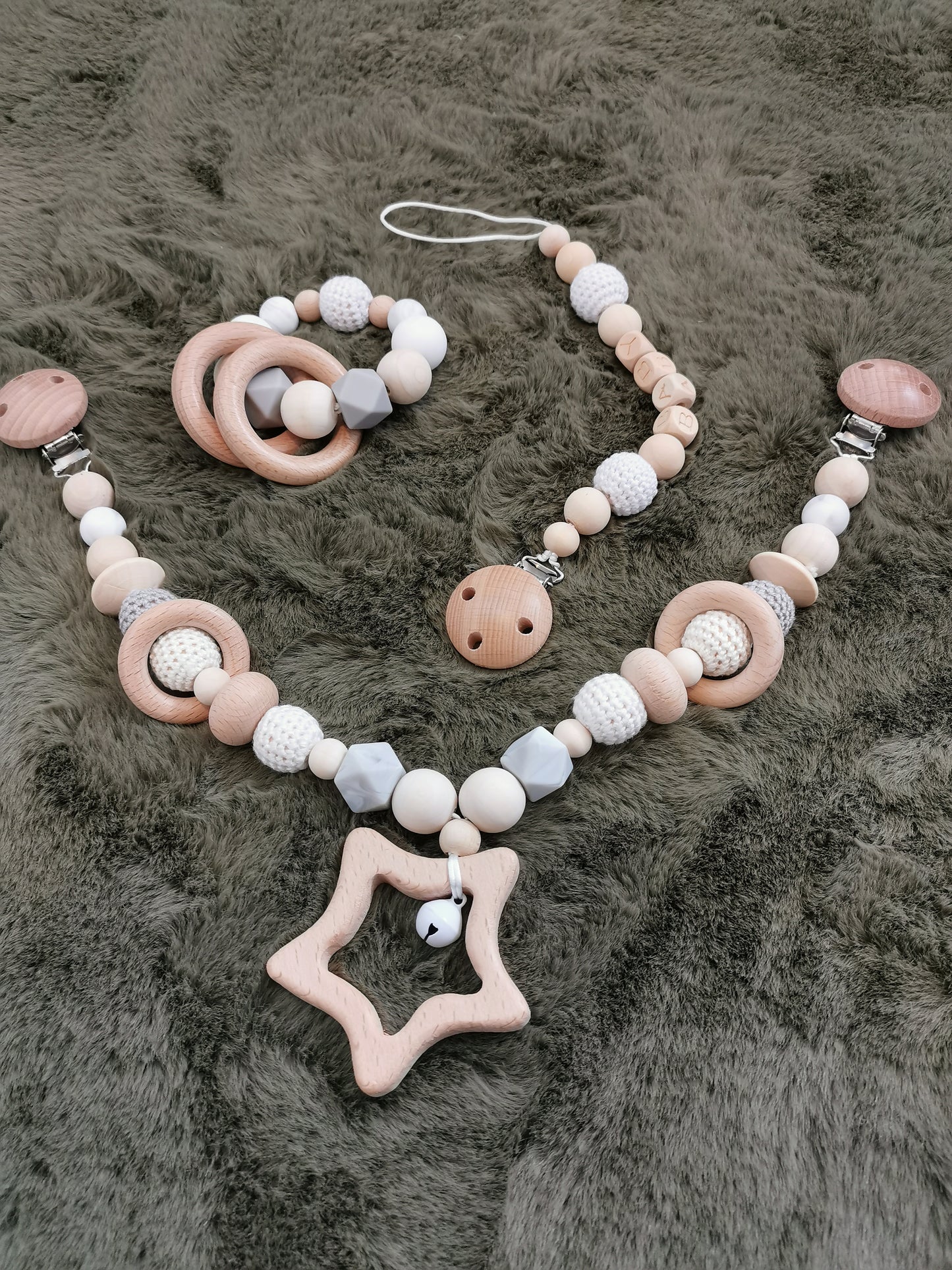 Wood and Silicone Pram Baby Gift set