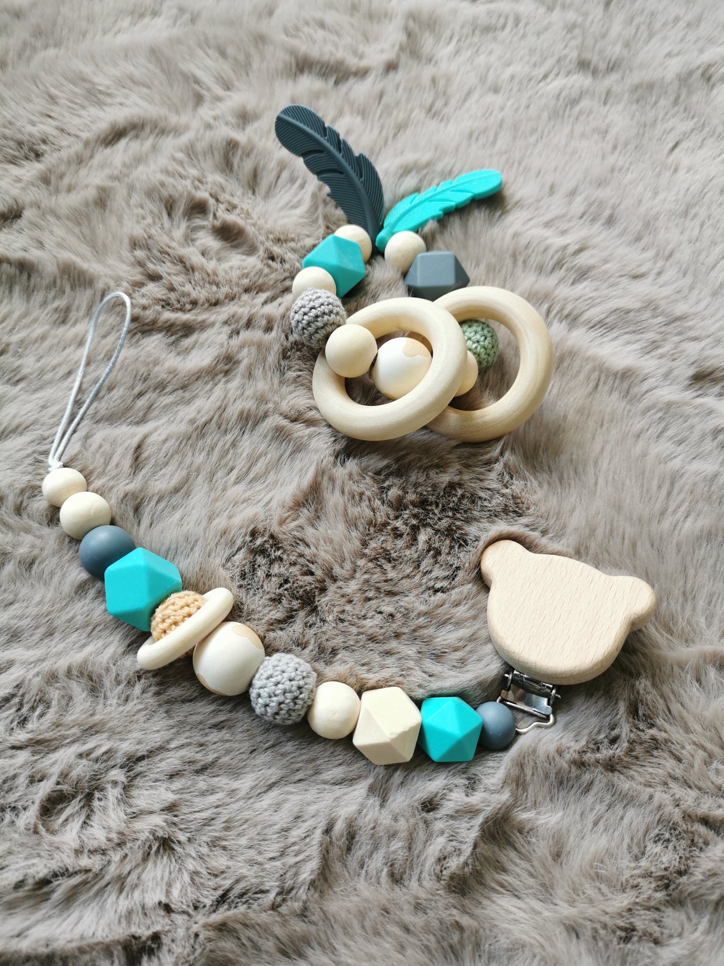 Baby Gift Set with Pacifier Holder and Teether