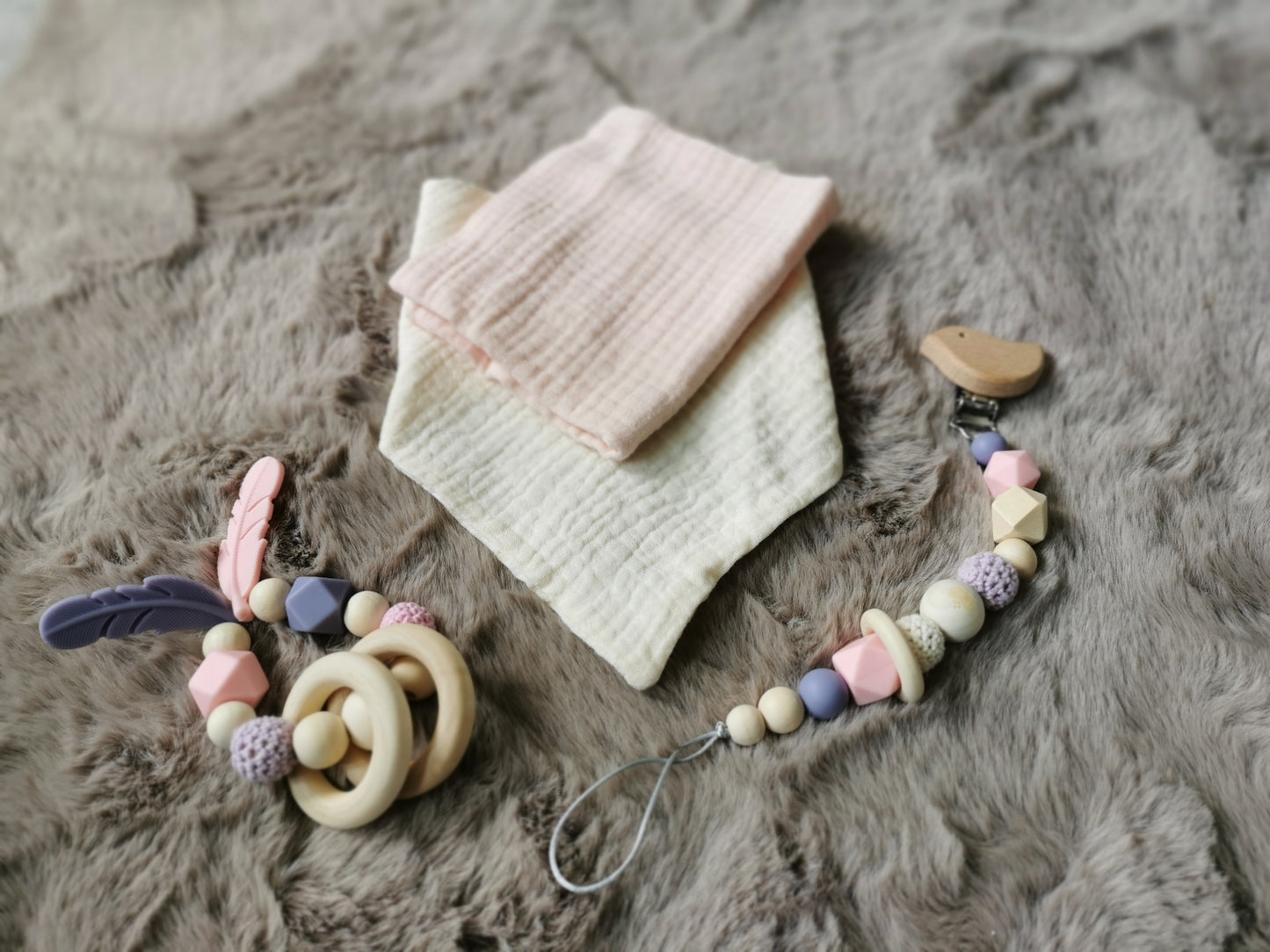 Baby Girl Gift Set with Pacifier Holder and Teether