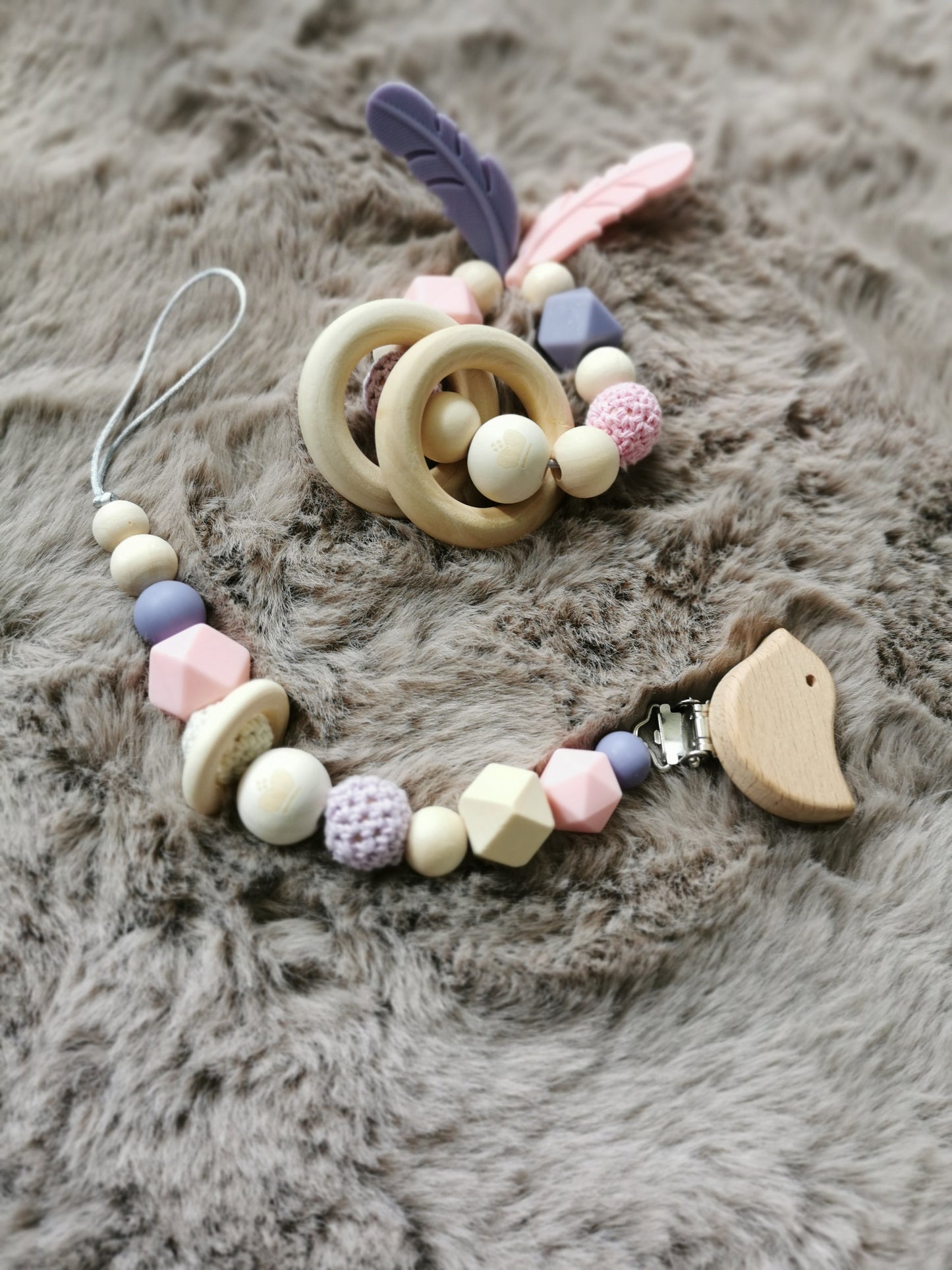 Baby Girl Gift Set with Pacifier Holder and Teether