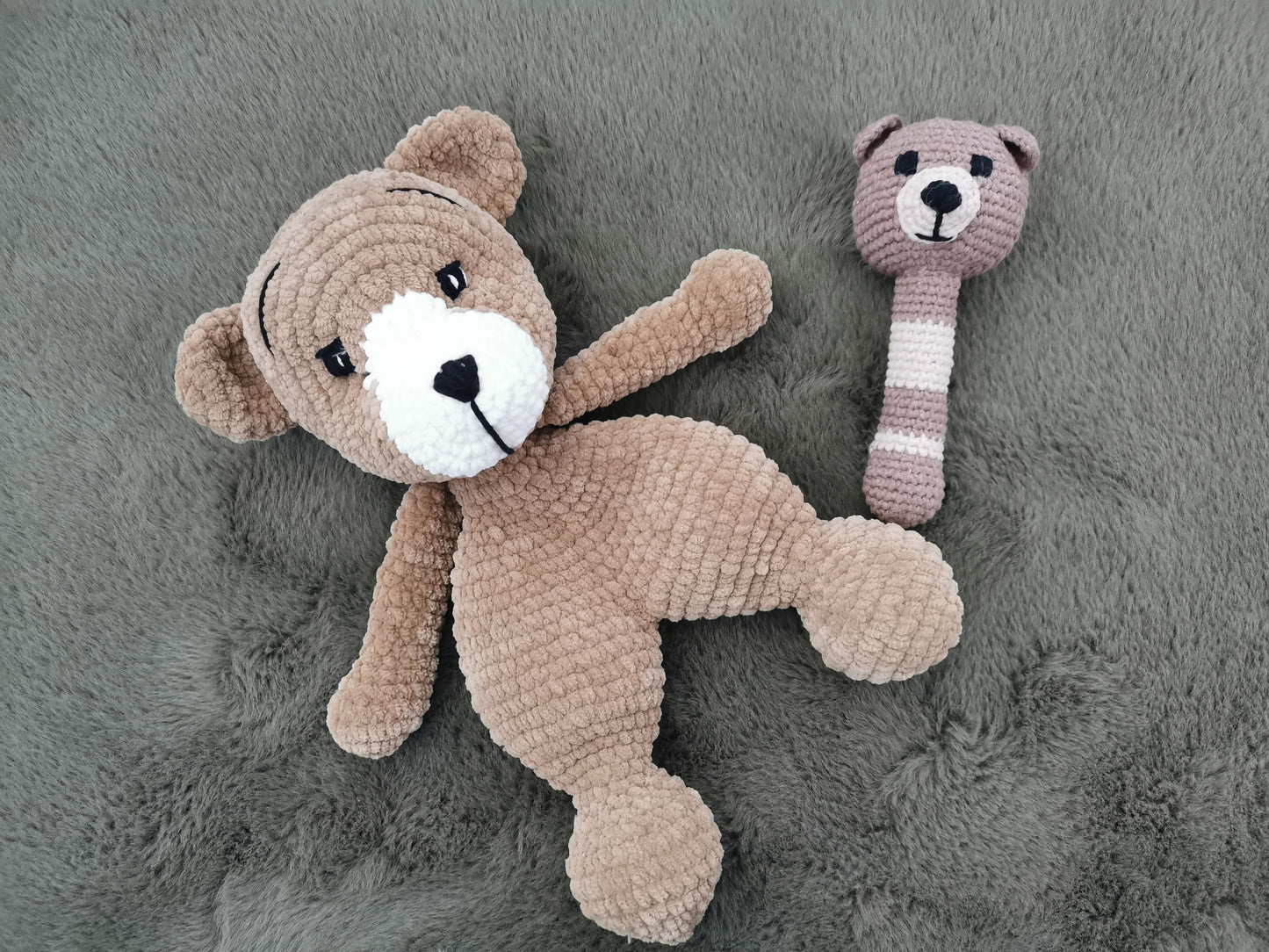 Handmade Plush Bear Comforter and Rattle Gift Set