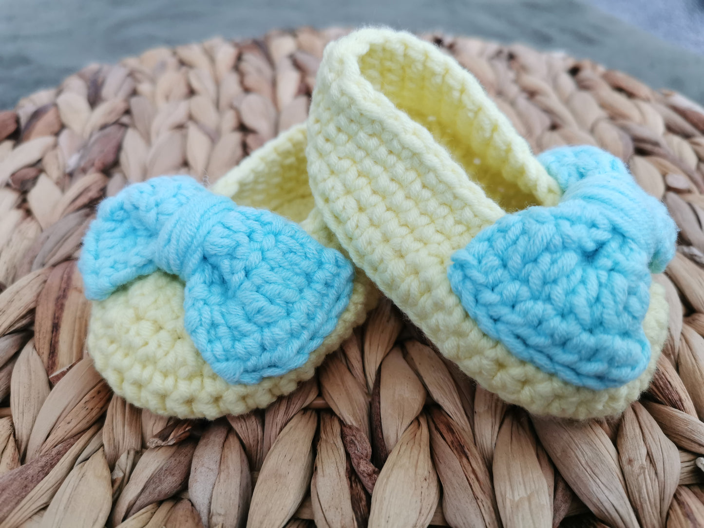 Handmade Crochet Cotton Baby Girl Ballerinas in Yellow