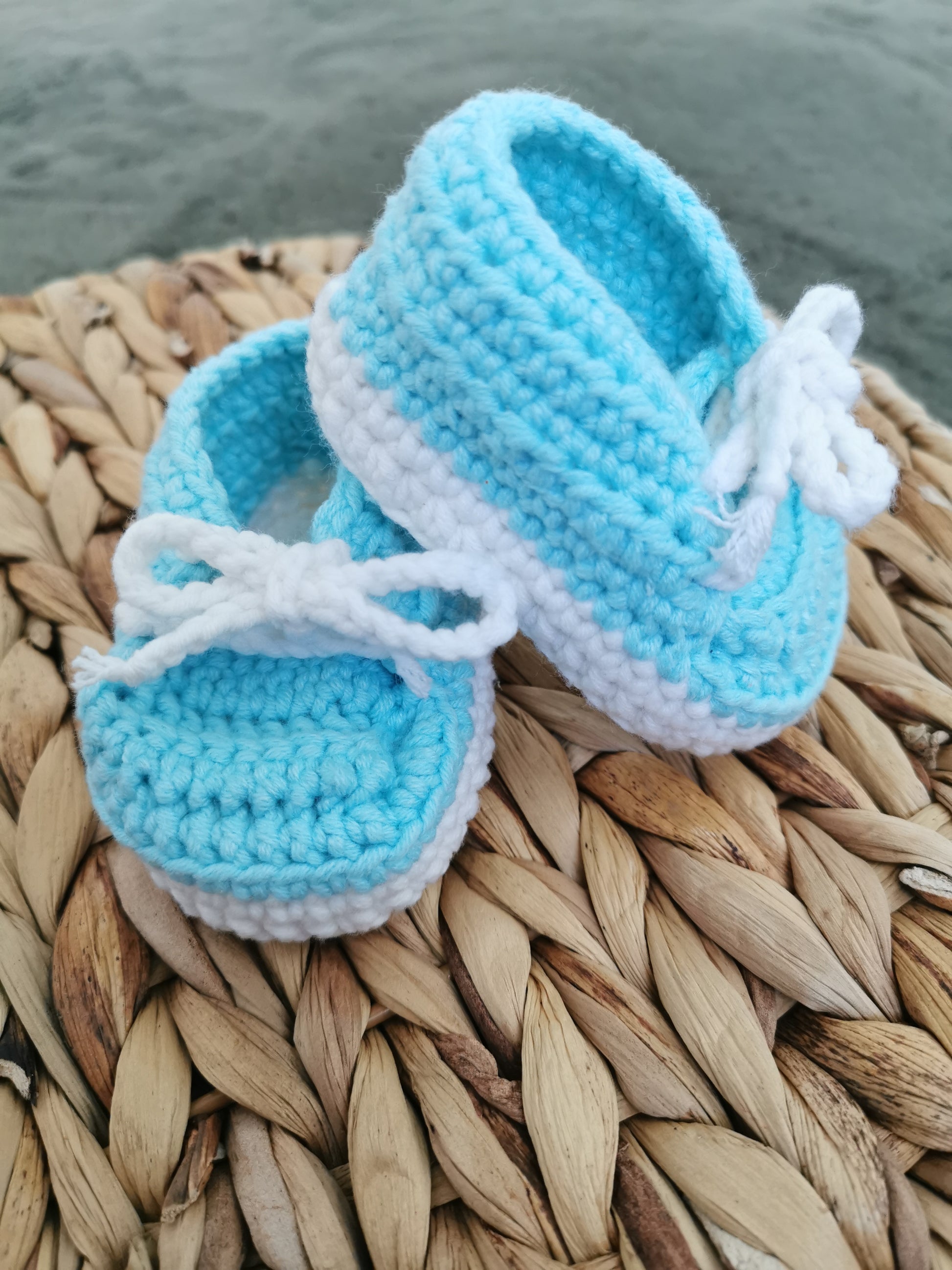 Handmade Crochet Cotton Baby Boy Blue Shoes – Nat's Gibberish