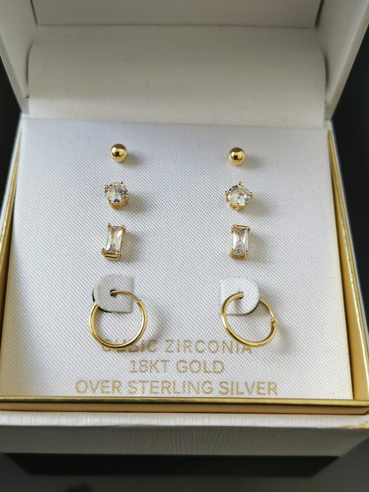 Golden glimmer Stud set - Zirconia Sterling silver plated with 18k gold