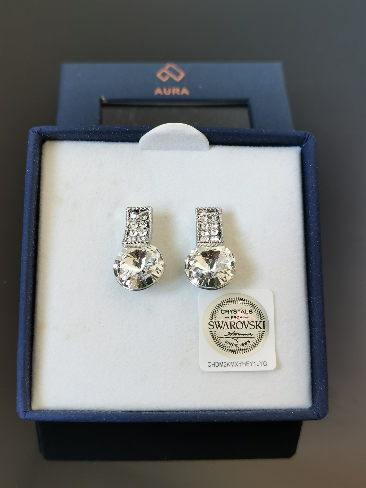 Geometric Glam drop earrings made with Swarovski Crystals