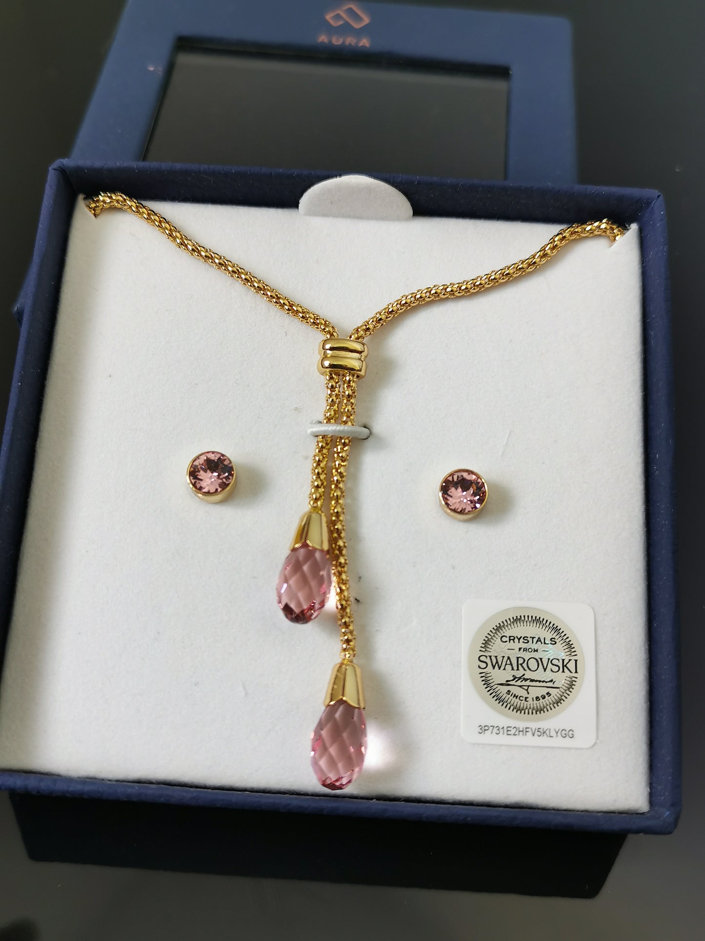 Woven Lariat Necklace & Stud Set – A Modern Classic necklace made with Swarovski Crystals