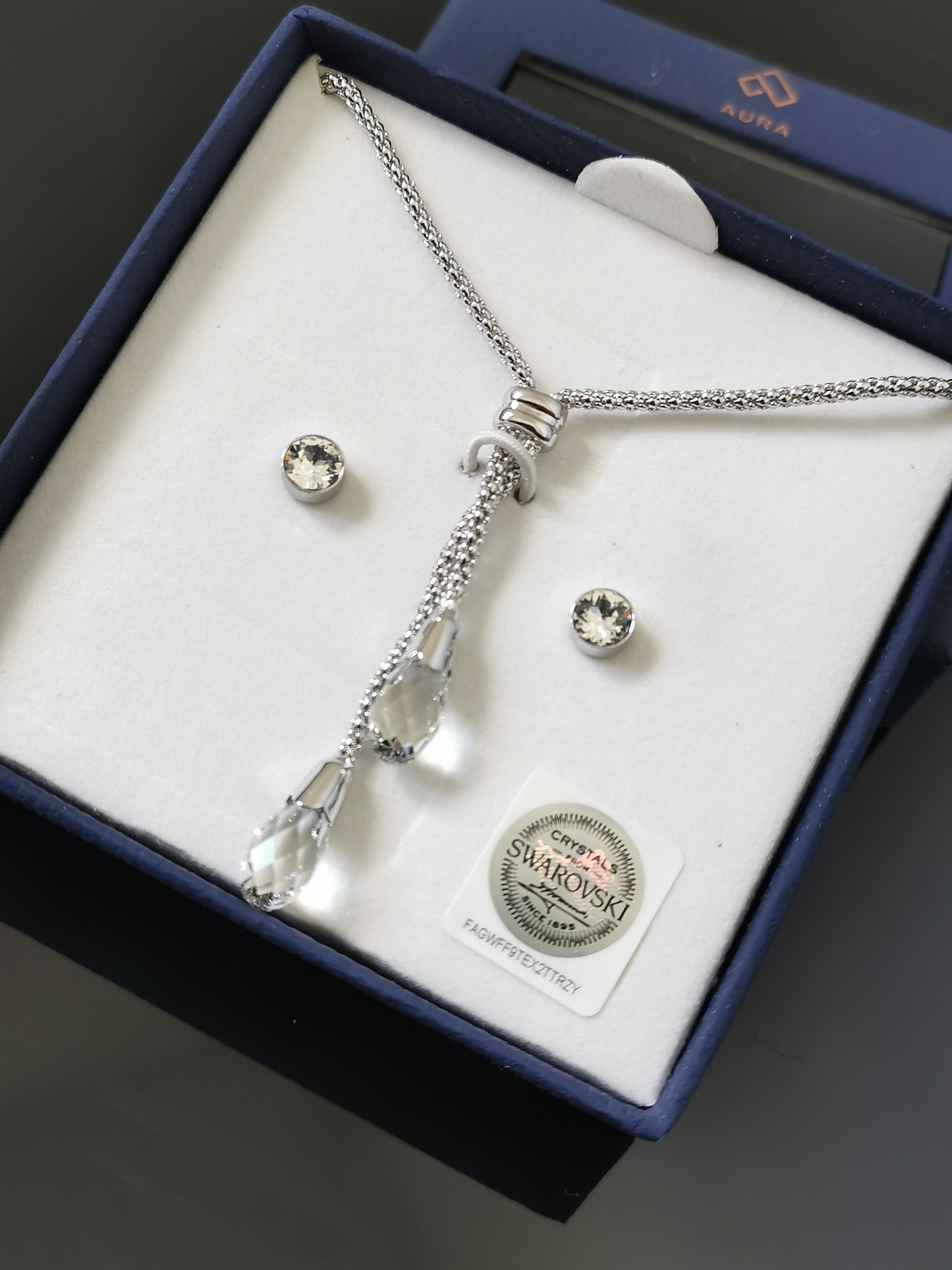 Woven Lariat Necklace & Stud Set – A Modern Classic necklace made with Swarovski Crystals