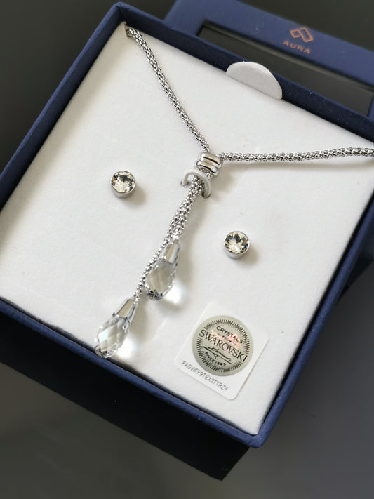 Woven Lariat Necklace & Stud Set – A Modern Classic necklace made with Swarovski Crystals